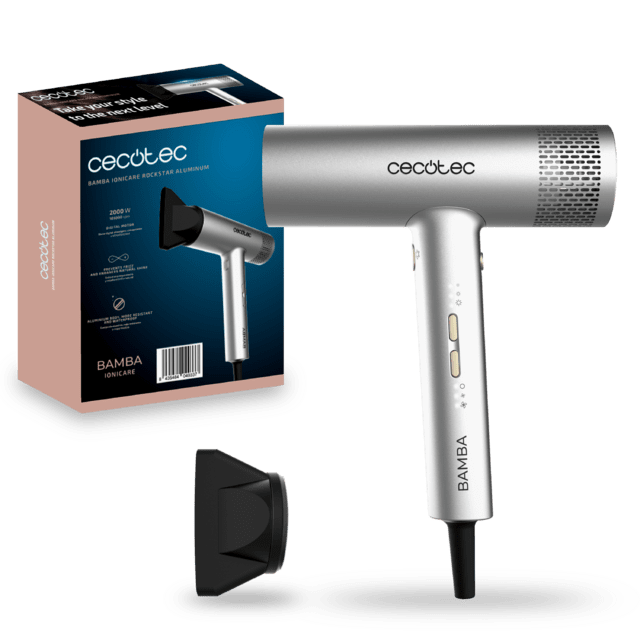 Cecotec Bamba IoniCare RockStar Aluminum Secador de pelo con motor digital 2000 W 105000 rpm y tecnología de iones Secador de pelo