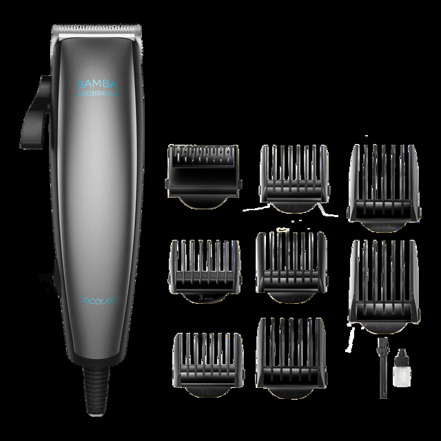 Cecotec Bamba PrecisionCare Power Blade Titanium. Cortapelos con Cuchillas de Acero Inoxidable con Recubrimiento de Titanio Palanca de ajuste regulable Con cable 9 Peines Máquina recortadora de barba  