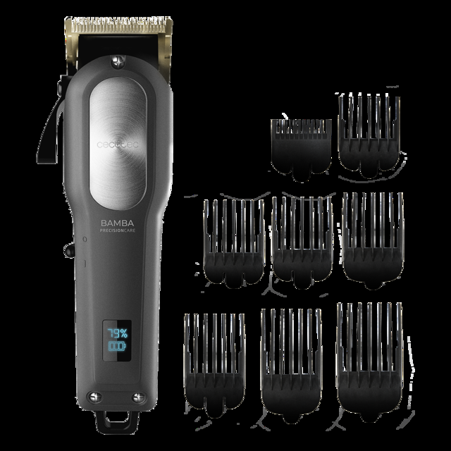Cecotec Bamba PrecisionCare Pro Clipper Titanium Go. Cortapelos con Batería de litio Cuchillas de Acero Inoxidable Autonomía hasta 2 horas 8 peines Ajuste de precisión Uso con y sin cable Máquina de cortar pelo inalámbrica