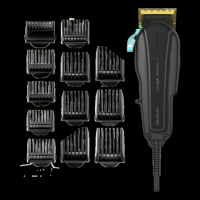 Cecotec Bamba PrecisionCare Pro Clipper Titanium. Máquina de cortar el pelo Cable profesional Cuchillas con Recubrimiento de Titanio con 12 peines Máquina de cortar pelo con cable  