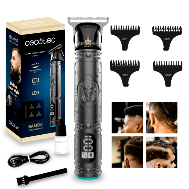 Cecotec Bamba PrecisionCare Samurai Perfiladora de pelo con cuchilla afilada motor silencioso y pantalla LCD. Perfiladora de pelo