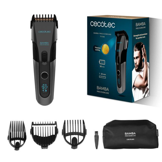 Cecotec Bamba PrecisionCare Titan Cortapelos Con Batería Pantalla Y Cuchillas Con Recubrimiento De Titanio. Cortapelos Con Batería Pantalla Y Cuchillas