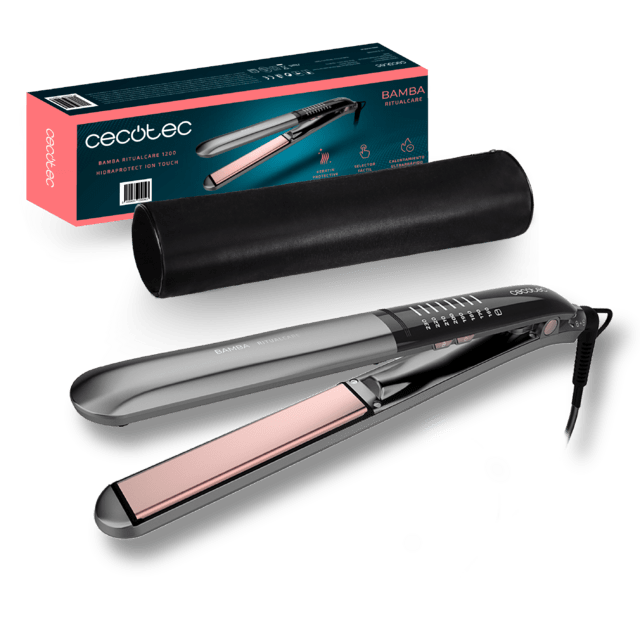 Cecotec Bamba RitualCare 1200 HidraProtect Ion Touch Plancha de pelo de turmalina con queratina y aceite de argán táctil y con ion real Plancha de pelo