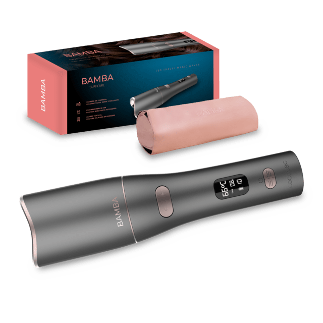 Cecotec Bamba SurfCare 750 Travel Magic Waves. Rizador de Pelo Inalámbrico de Cerámica Ajuste de temperatura y Tiempo Pantalla LCD Autonomía 50 min Bolsa Termoresistente Rizador de pelo