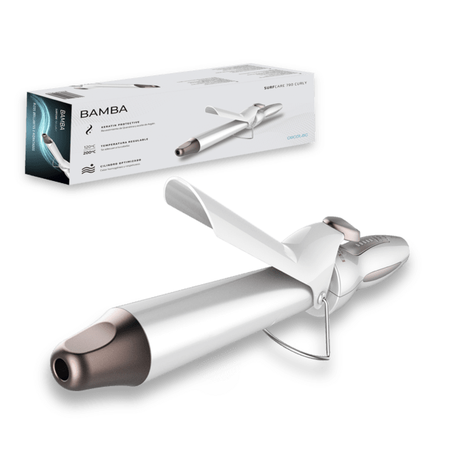 Cecotec Bamba SurfCare 790 Curly. Rizador de pelo Con revestimiento de Queratina y aceite de Argán con temperatura ajustable de 120 a 200ºC 5 ajustes de temperatura autoapagado Rizador de pelo  