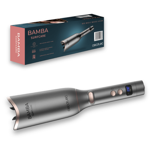 Cecotec Bamba SurfCare 850 Magic Waves Vision. Rizador de Pelo con Motor digital Brushless Revestimiento de cerámica Temperatura y Tiempo ajustables Pantalla LCD Rizador de pelo automático  