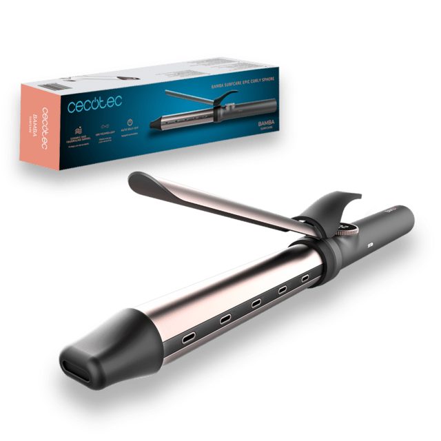 Cecotec Bamba SurfCare Epic Curly Sphere Rizador de pelo manual de 32 mm de cerámica y turmalina con ajuste de temperatura y pantalla LED. Además posee una tecnología de iones. Rizador de pelo manual