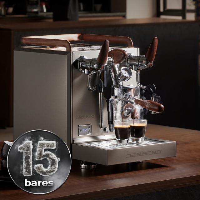 Cecotec Baristeo Excelsa Cafetera Barista Con Doble Caldera Bomba Force Aroma De 15 Bares Pre-infusión Ajustable Y Pantalla Digital Para Cafés Perfectos Con Máxima Rapidez Y Control. Cafetera