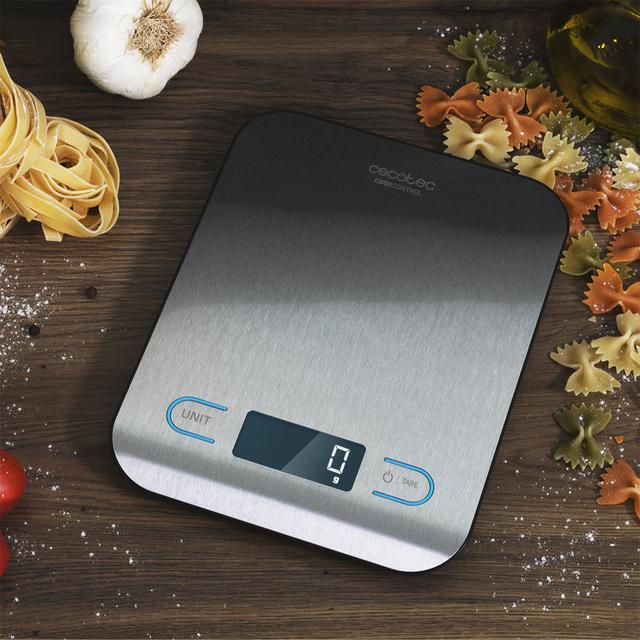 Cecotec Báscula De Cocina De Alta Precisión Digital Cook Control 8000. Acero Inoxidable Diseño Extraplano Pantalla LCD Extragrande Capacidad Máxima 5 Kg Con Precisión De 1g 203 X 155 Mm Báscula De Cocina Digital