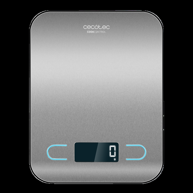 Cecotec Báscula De Cocina De Alta Precisión Digital Cook Control 8000. Acero Inoxidable Diseño Extraplano Pantalla LCD Extragrande Capacidad Máxima 5 Kg Con Precisión De 1g 203 X 155 Mm Báscula De Cocina Digital
