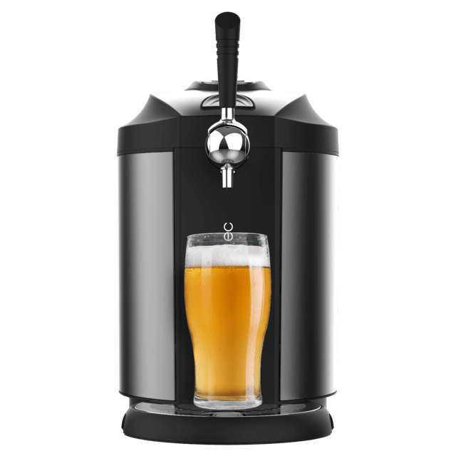Cecotec BeerFlow Steel 5000 Dispensador de cerveza con acabados de acero inoxidable de 65 W con temperatura ajustable de 2°C a 12°C compatible con barriles universales presurizados y no presurizados de 5L asa y bandeja recogeg