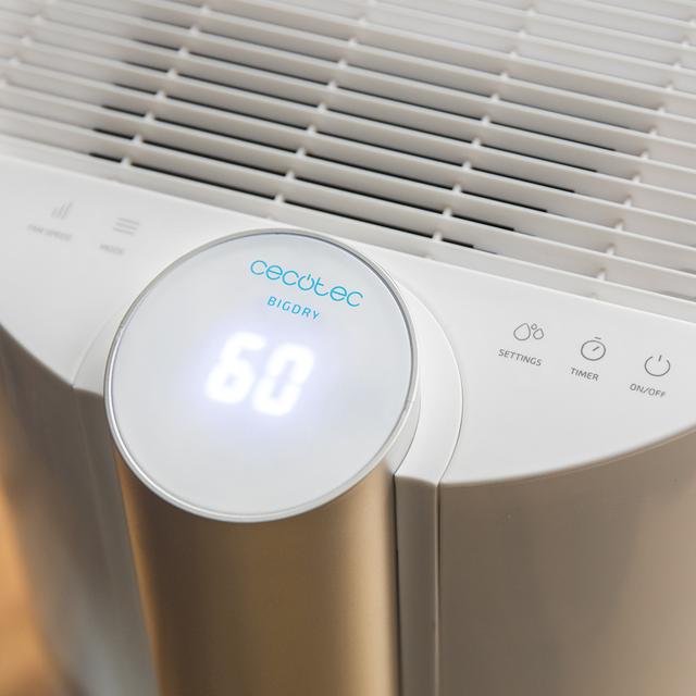 Cecotec Big Dry 9000 Professional M. Deshumidificador Con Temporizador 12h 20L/día Depósito Extraíble 4 5L Cobertura 250m3/h Gas R290 Silencioso Humedad 40% A 80% Pantalla LED Apagado Automático Deshumidificador Silencioso 