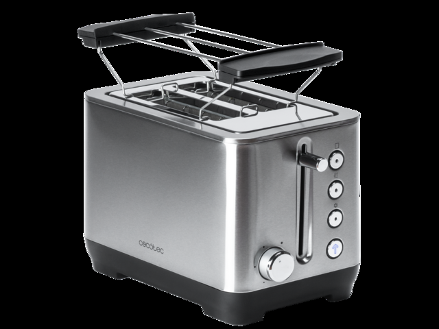 Cecotec BigToast Double. Tostadora De 1000 W 2 Ranuras Cortas Extraanchas Acero Inoxidable 4 Funciones Preconfiguradas 6 Niveles De Potencia Varillas Superiores Bandeja Recogemigas Tostadora De Pan