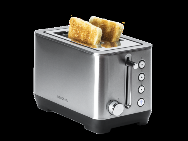 Cecotec BigToast Double. Tostadora de 1000 W 2 Ranuras Cortas Extraanchas Acero Inoxidable 4 Funciones preconfiguradas 6 Niveles de Potencia Varillas Superiores Bandeja recogemigas Tostadora de pan
