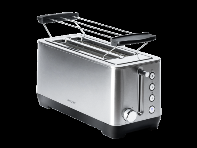 Cecotec BigToast Extra Double.Tostadora De 1600 W 2 Ranuras Largas Extra Anchas Acero Inoxidable 4 Funciones Preconfiguradas 6 Niveles De Potencia Varillas Superiores Para Calentar Tostadora De Pan