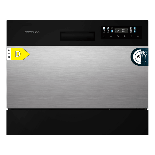 Cecotec Bolero Aguazero 2300 Inox Lavavajillas acero inoxidable compacto de 6 cubiertos 8 programas y clase D. Con pantalla Color Touch Panel y función Delay Start Mini lavavajillas pequeño