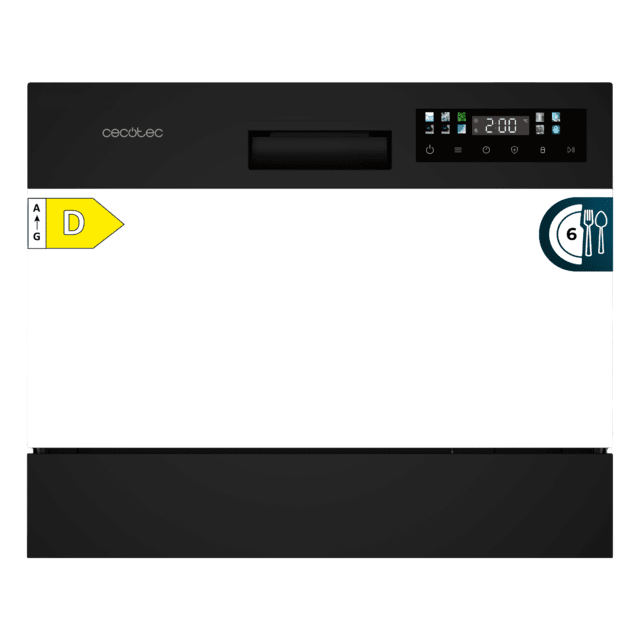 Cecotec Bolero Aguazero 2300 Lavavajillas blanco compacto de 6 cubiertos 8 programas y clase D. Con pantalla Color Touch Panel y función Delay Start Mini lavavajillas pequeño
