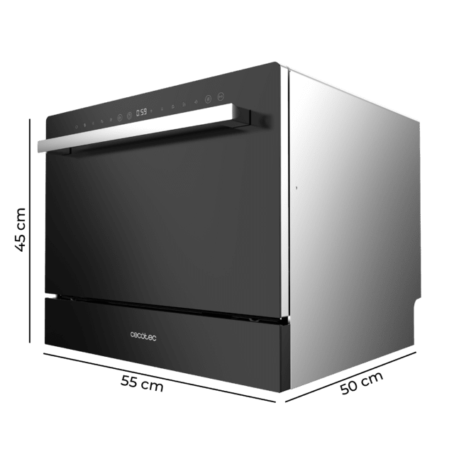 Cecotec Bolero Aguazero 2400 Black Glass Lavavajiillas Compacto De 6 Servicios Acabado Cristal Negro Con Clase Energética D 5 Programas Touch Control Panel Funciones Delay Start Y Child Lock Y Cesta Para Cubiertos Lavavajiillas