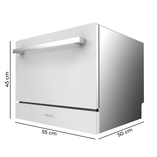 Cecotec Bolero Aguazero 2400 White Glass Lavavajiillas Compacto De 6 Servicios Acabado Cristal Blanco Con Clase Energética D 5 Programas Touch Control Panel Funciones Delay Start Y Child Lock Y Cesta Para Cubiertos Lavavajiilla