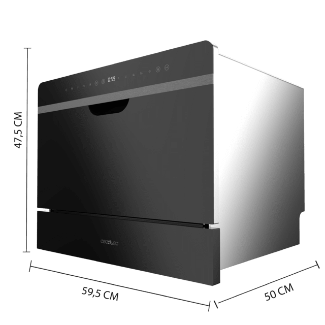 Cecotec Bolero Aguazero 2500 S-BI Black Glass Lavavajiillas Semi-integrable Compacto De 6 Servicios Acabado Cristal Negro Con Clase Energética D 5 Programas Touch Control Panel Funciones Delay Start Y Child Lock Y Cesta Para Cu