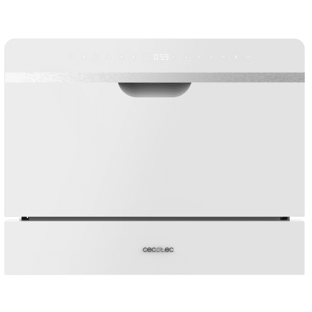Cecotec Bolero Aguazero 2500 S-BI White Glass Lavavajiillas Semi-integrable Compacto De 6 Servicios Acabado Cristal Blanco Con Clase Energética D 5 Programas Touch Control Panel Funciones Delay Start Y Child Lock Y Cesta Para C