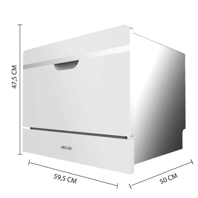 Cecotec Bolero Aguazero 2500 S-BI White Glass Lavavajiillas Semi-integrable Compacto De 6 Servicios Acabado Cristal Blanco Con Clase Energética D 5 Programas Touch Control Panel Funciones Delay Start Y Child Lock Y Cesta Para C