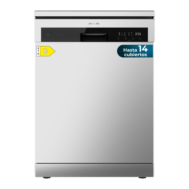 Cecotec Bolero Aguazero 6200 Inox D Lavavajillas Inox de 60cm Clase D 14 cubiertos 6 programas con Dual Zone Wash Dry+ Turbo Dry+ Media carga y Delay Start. Lavavajillas Inox de 60cm