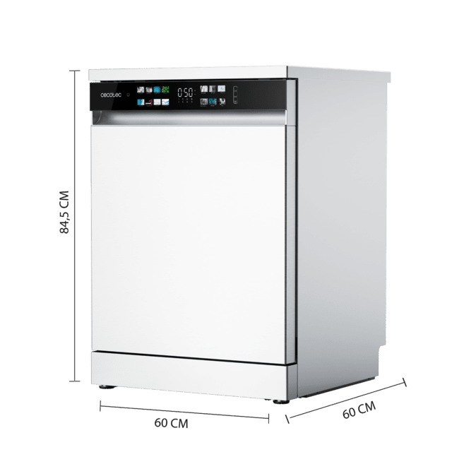 Cecotec Bolero Aguazero 6210 D Lavavajillas Bolero De 60cm Blanco 15 Cubiertos Clase D Pantalla FullColor XXL Tercera Bandeja 8 Programas Dual Zone Wash Dry+ Bandeja Ajustable Machine Care Media Carga Delay Start Y Child Lock. L
