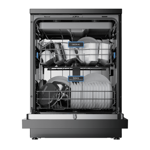 Cecotec Bolero Aguazero 6210 Dark D Lavavajillas Bolero De 60cm Dark 15 Cubiertos Clase D Pantalla FullColor XXL Tercera Bandeja 8 Programas Dual Zone Wash Dry+ Bandeja Ajustable Machine Care Media Carga Delay Start Y Child Lock