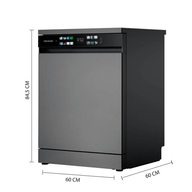 Cecotec Bolero Aguazero 6210 Dark D Lavavajillas Bolero De 60cm Dark 15 Cubiertos Clase D Pantalla FullColor XXL Tercera Bandeja 8 Programas Dual Zone Wash Dry+ Bandeja Ajustable Machine Care Media Carga Delay Start Y Child Lock
