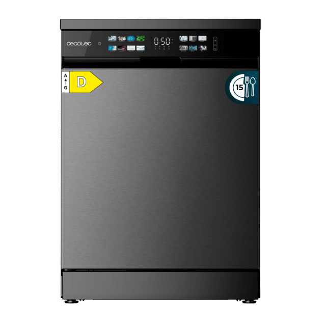 Cecotec Bolero Aguazero 6210 Dark D Lavavajillas Bolero de 60cm dark 15 cubiertos Clase D Pantalla FullColor XXL Tercera bandeja 8 programas Dual Zone Wash Dry+ Bandeja Ajustable Machine Care Media Carga Delay Start y Child Lock