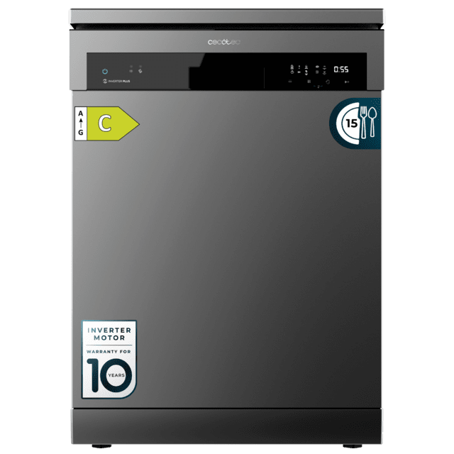 Cecotec Bolero Aguazero 6500 Dark C Lavavajillas Dark de 60cm 15 cubiertos tercera bandeja 6 programas con Dual Zone Wash Auto Open media carga comienzo diferido y Motor Inverter Plus. Lavavajillas
