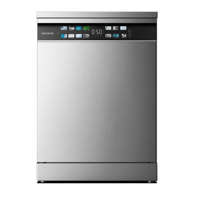 Cecotec Bolero Aguazero 6700 Inox B Lavavajillas Bolero De 60cm Inox 15 Cubiertos Clase B Motor Inverter Plus Pantalla FullColor XXL 8 Programas O2 Dry Turbo Dry+ Dual Zone Wash Long Storage Bandeja Ajustable Machine Care Media