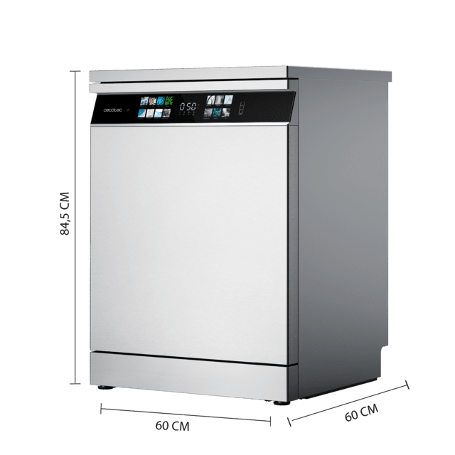 Cecotec Bolero Aguazero 6700 Inox B Lavavajillas Bolero De 60cm Inox 15 Cubiertos Clase B Motor Inverter Plus Pantalla FullColor XXL 8 Programas O2 Dry Turbo Dry+ Dual Zone Wash Long Storage Bandeja Ajustable Machine Care Media