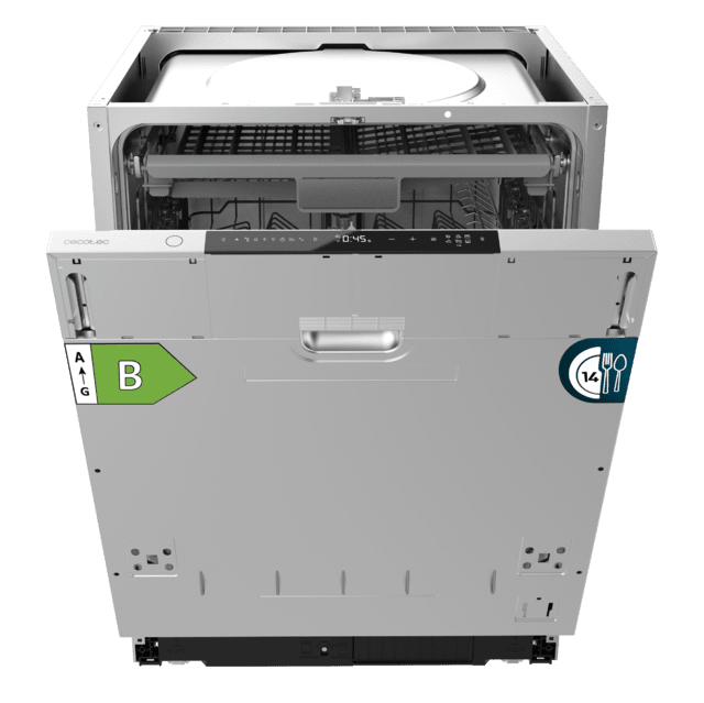 Cecotec Bolero Aguazero 8001 Full BI B Lavavajillas integrable de 14 cubiertos Clase B Motor Inverter Plus 8 programas 3ª bandeja O2 Dry Dry+ Splash 360 AutoClean Filtro Antibacteriano y Touch Control. Lavavajillas integrable
