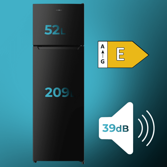 Cecotec Bolero CoolMarket 2D 261 Black E Frigorífico De Dos Puertas Negro 169 De Alto Y 54 De Ancho 261 Litros Defrost Clase Energética E Y Con Modo Fast Freezing Frigorífico De Dos Puertas