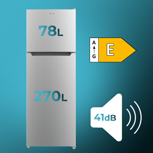 Cecotec Bolero CoolMarket 2D 348 NF Inox E Frigorífico De 2 Puertas Acero Inoxidable De 170cm De Alto Y 59 5cm De Ancho Con Gran Capacidad De 348 Litros Y Motor Inverter Con 10 Años De Garantía. Sistema De Conservación No Fr
