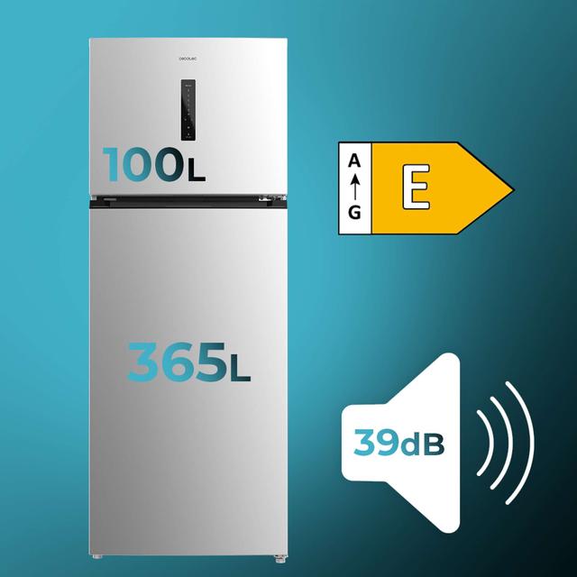 Cecotec Bolero CoolMarket 2D 465 NF Inox E Frigorífico De 2 Puertas Acero Inoxidable De 185 5cm De Alto Y 70 3 Cm De Ancho Con Gran Capacidad De 465 Litros Y Motor Inverter Con 10 Años De Garantía. Sistema De Conservación No