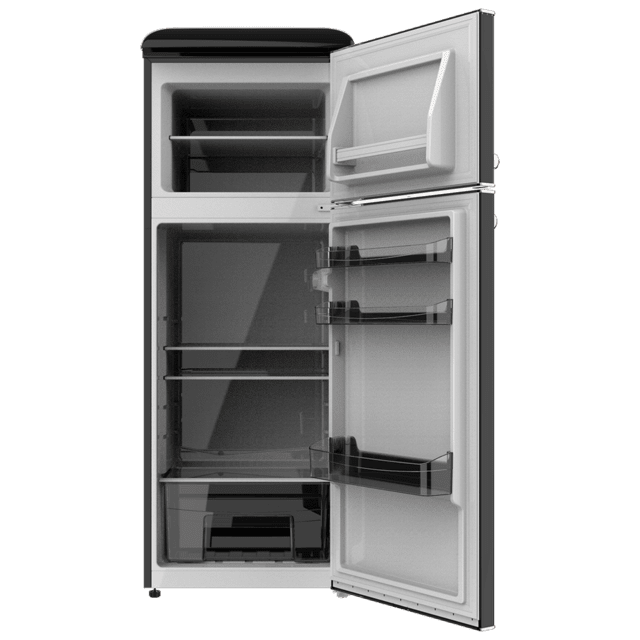 Cecotec Bolero CoolMarket 2D Origin 215 Black E Frigorífico Retro Con Capacidad De 215L Clase E Luz Interior Tirador Cromado Bandejas Cristal Y Control De Temperatura. Frigorífico Combi Retro / Vintage Negro 215 L