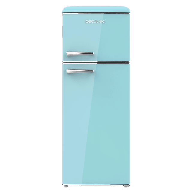 Cecotec Bolero CoolMarket 2D Origin 215 Blue E Frigorífico Retro Con Capacidad De 215L Clase E Luz Interior Tirador Cromado Bandejas Cristal Y Control De Temperatura. Frigorífico Retro / Vintage Azul 215 L