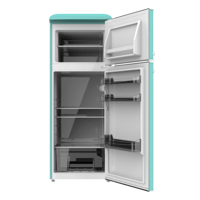 Cecotec Bolero CoolMarket 2D Origin 215 Green E Frigorífico Retro Con Capacidad De 215L Clase E Luz Interior Tirador Cromado Bandejas Cristal Y Control De Temperatura. Frigorífico Combi Retro / Vintage Verde 215 L