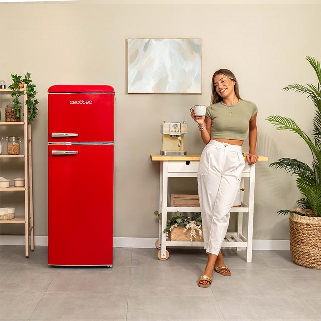 Cecotec Bolero CoolMarket 2D Origin 215 Red E Frigorífico Retro De Dos Puertas Rojo De 148 2 Cm De Alto Y 55 2 Cm De Ancho Con Capacidad 215L Clase Energética E Iluminación Interior Y Tirador Cromado. Frigorífico Retro / Vin
