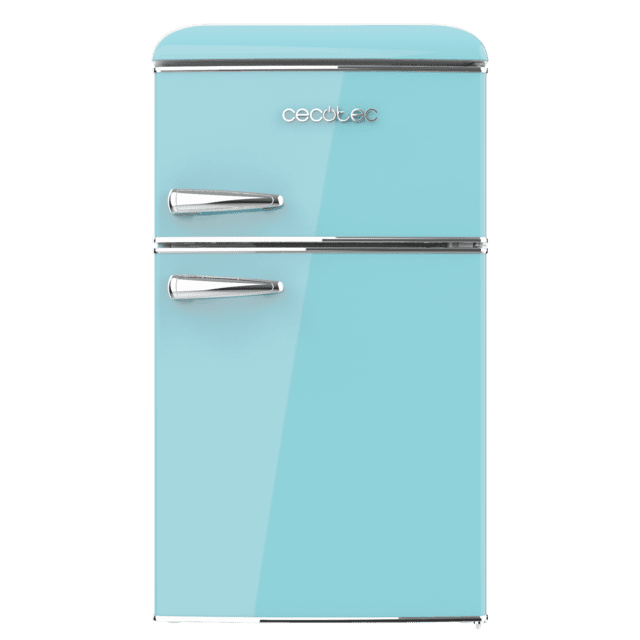 Cecotec Bolero CoolMarket 2D Origin 86 Blue E Mini Frigorífico Retro De Dos Puertas Azul De 89 3cm De Alto Y 48 7 De Ancho Con Capacidad De 86L Clase Energética E LED Interior Y Tirador Cromado. Mini Frigorífico
