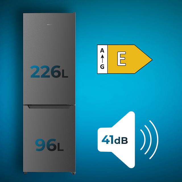 Cecotec Bolero CoolMarket 322 Dark E Frigorífico Combi Dark Con 322 Litros De Capacidad 185 Cm De Alto 60 Cm De Ancho Y Clase E. Con Sistema Multi Air Flow Total No Frost Y 2 Cajones Para Los Productos Frescos. Frigorífico Com