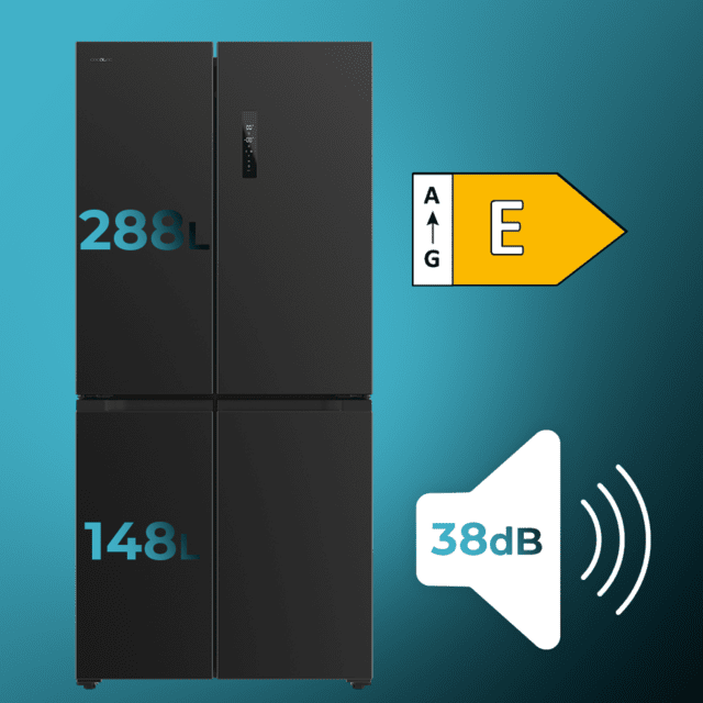 Cecotec Bolero CoolMarket 4D 436 Dark E Frigorífico 4 Puertas Inox Oscuro 183cm Alto Y 83 6cm Ancho Capacidad 436L Compresor Inverter Plus Total No Frost Alarma De Puerta Abierta Clase Energética E. Además Cuenta Con Distinto