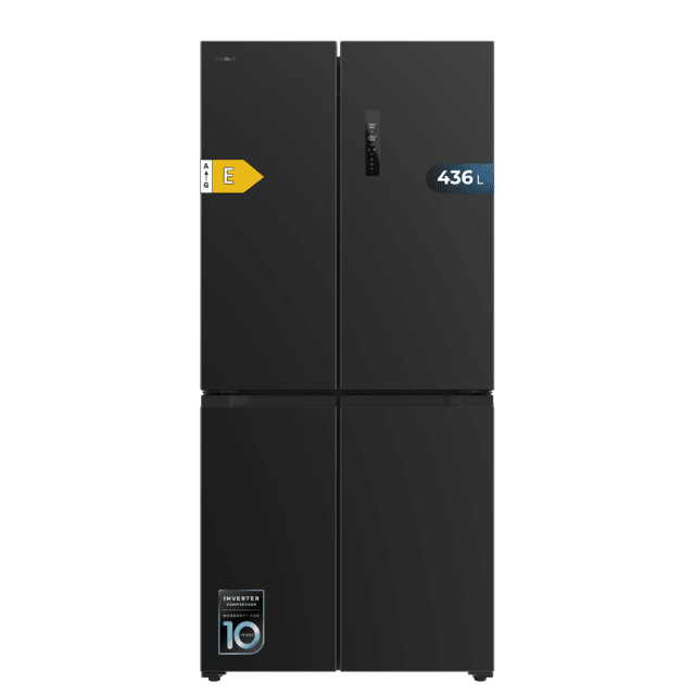 Cecotec Bolero CoolMarket 4D 436 Dark E Frigorífico 4 puertas inox oscuro 183cm alto y 83 6cm ancho capacidad 436L compresor Inverter Plus Total No Frost Alarma de puerta abierta clase energética E. Además cuenta con distinto