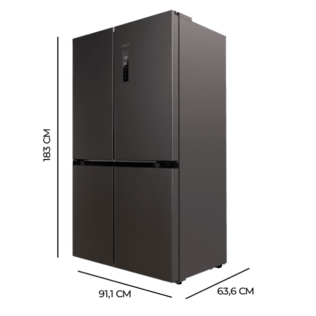 Cecotec Bolero CoolMarket 4D 490 Dark E Frigorífico 4 Puertas Dark Con Una Gran Capacidad De 490 L 183 Cm De Alto 91 Cm De Ancho Clase Energética E Y Motor Inverter Plus. Además Cuenta Con Distintos Modos Como Fast Cooling Y