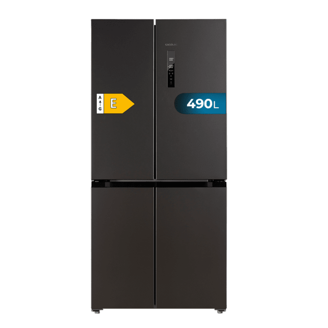 Cecotec Bolero CoolMarket 4D 490 Dark E Frigorífico 4 puertas Dark con una gran capacidad de 490 L 183 cm de alto 91 cm de ancho clase energética E y motor inverter plus. Además cuenta con distintos modos como Fast Cooling y