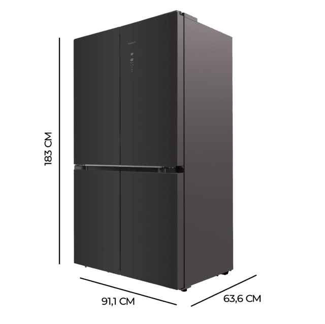 Cecotec Bolero CoolMarket 4D 490 Glass E Frigorífico 4 Puertas Glass Con Una Gran Capacidad De 490 L 183 Cm De Alto 91 Cm De Ancho Clase Energética E Y Motor Inverter Plus. Además Cuenta Con Distintos Modos Como Fast Cooling