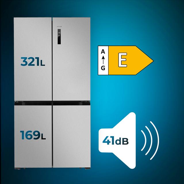 Cecotec Bolero CoolMarket 4D 490 Inox E Frigorífico 4 Puertas Inox Con Una Gran Capacidad De 490 L 183 Cm De Alto 91 Cm De Ancho Clase Energética E Y Motor Inverter Plus. Además Cuenta Con Distintos Modos Como Fast Cooling Y